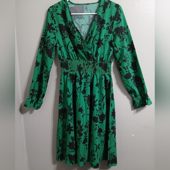 Green Floral Wrap Dress - Picture 1 of 8